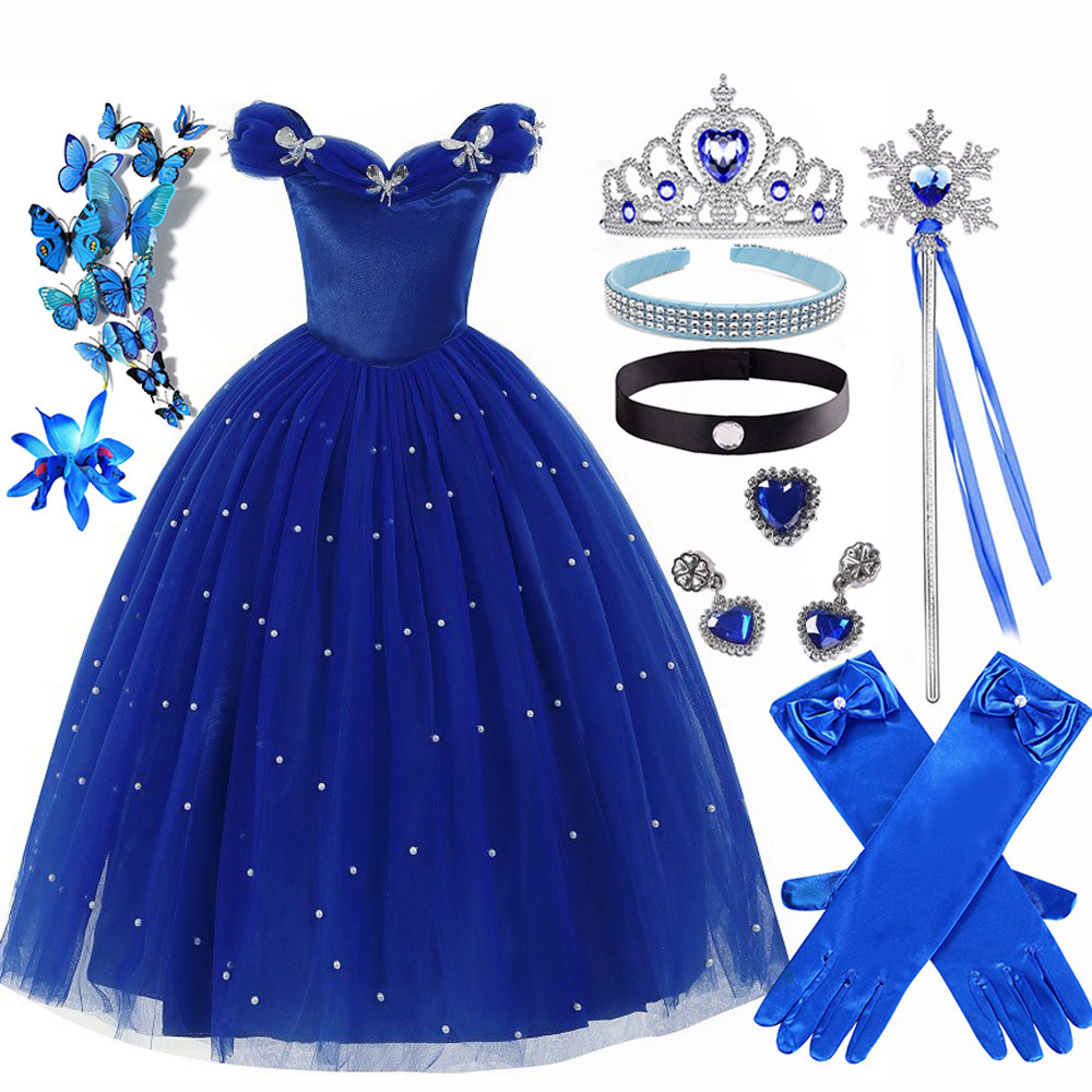Baby Clothing For Summer - Sommerliche Weihnachts-Luxus-Cinderella-Kleidung für Mädchen, schulterfreie, bodenlange