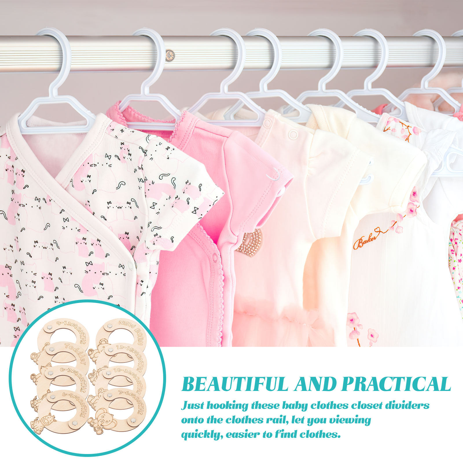 Baby Clothing Wardrobe - 8-teiliges Set Baby-Kleiderschrank-Größenteiler aus Holz, Organizer